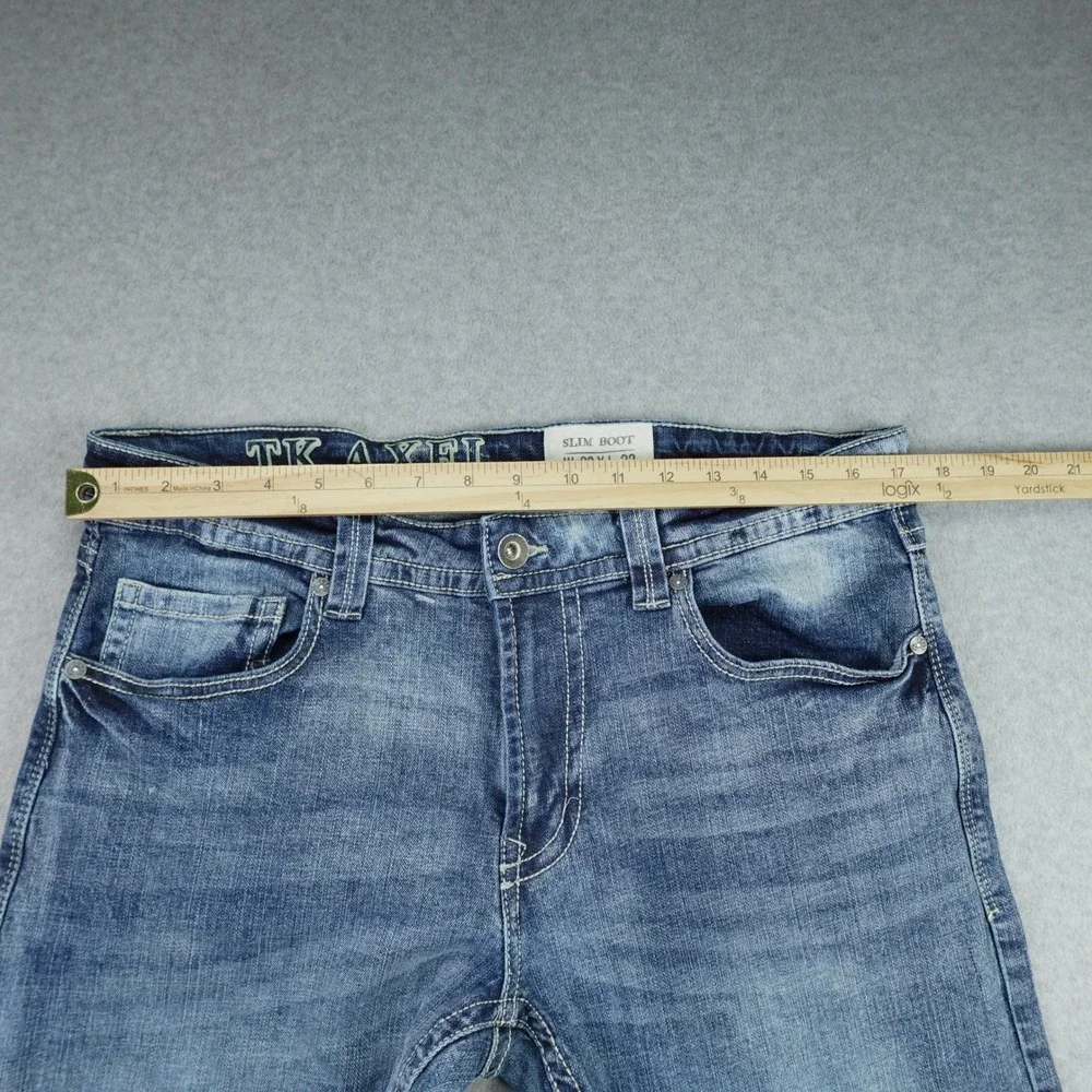 TK Axel Jeans Mens 32x32 Blue Faded Slim Boot Embroidered Flap Pocket